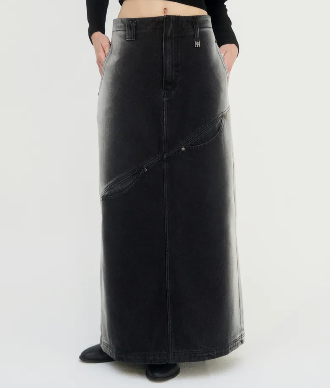 트리밍버드 데님 스커트 Curved Pocket Cut Denim 상품이미지1