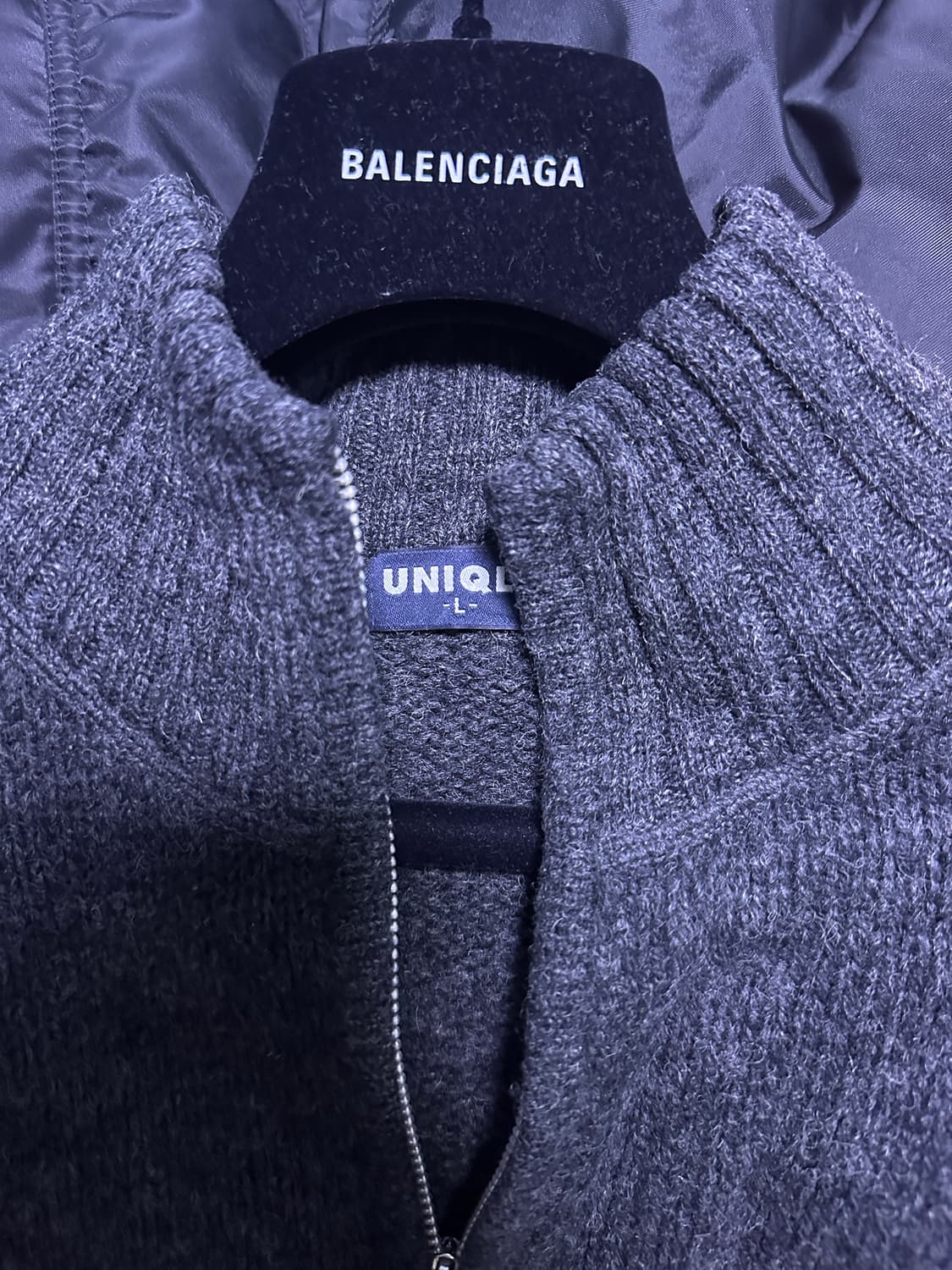 [L] 구형 유니클로 니트 집업 가디건 차콜 상품이미지3