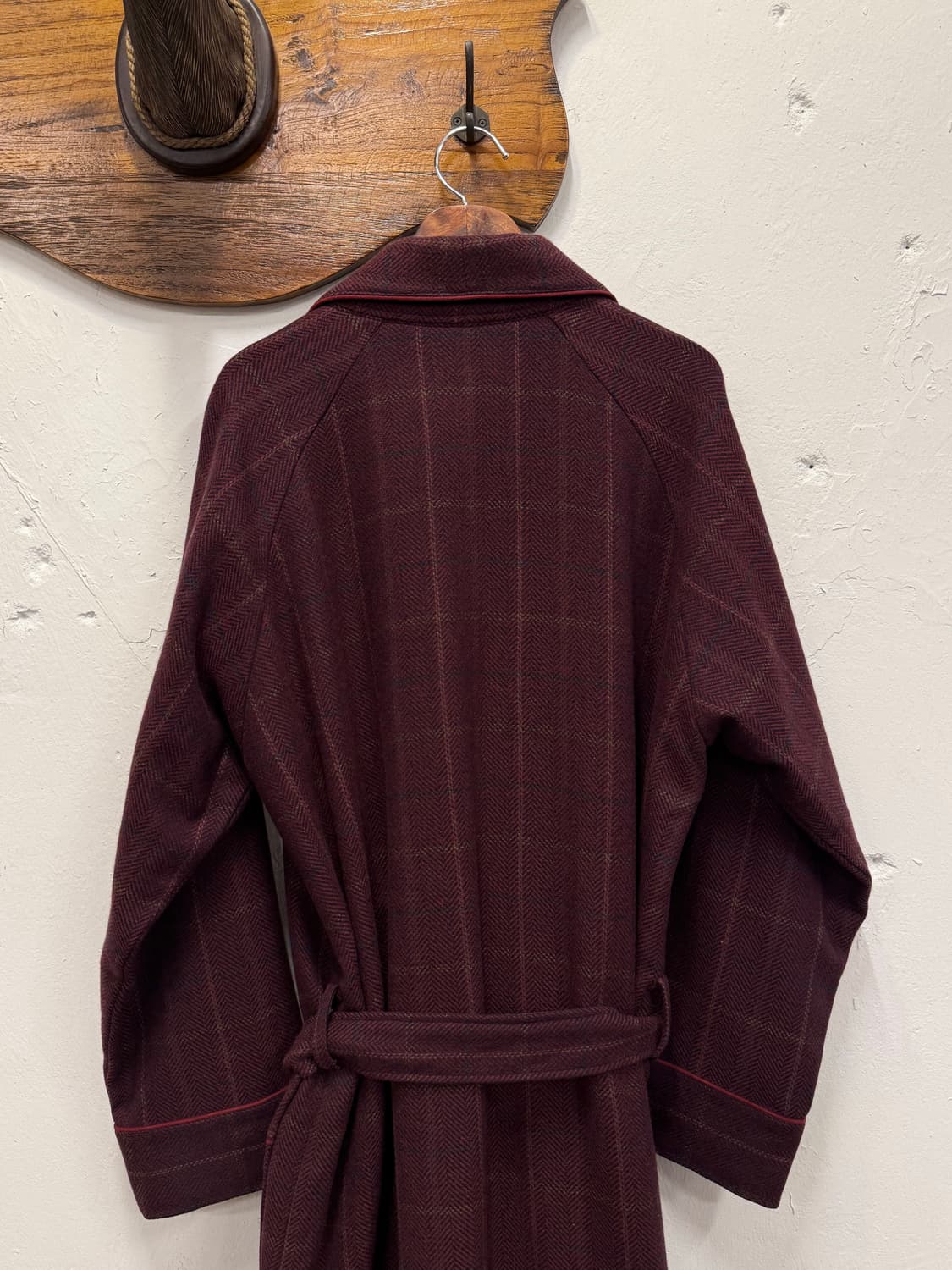 L) DAKS Burgundy Check Cashmere Robe Coa 상품이미지6