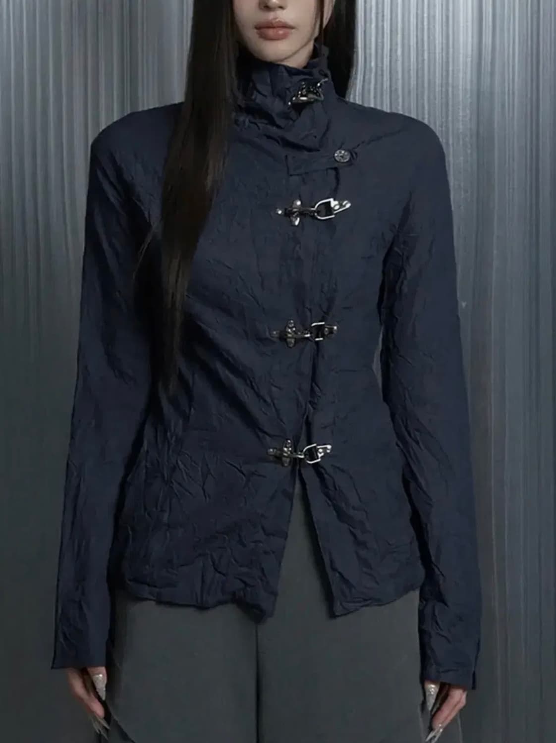 에트오소메 크링클 텍스처 훅 자켓 네이비 1사이즈 상품이미지1