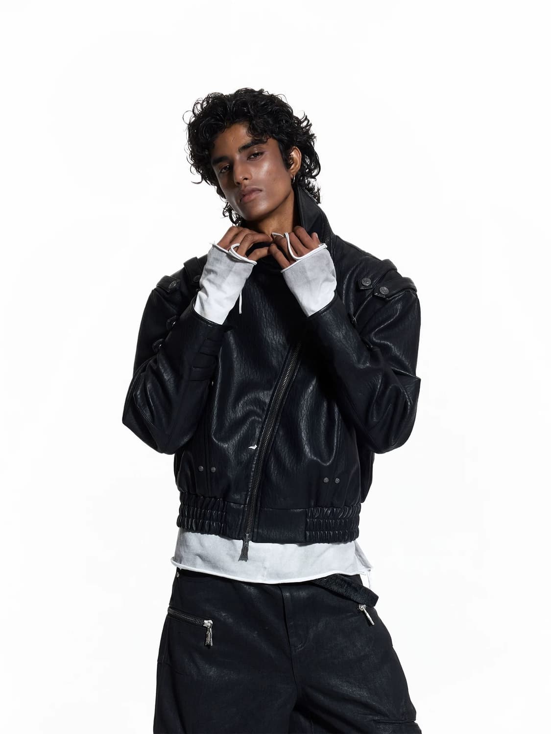 크롭 레더 바이커 자켓  상품이미지1