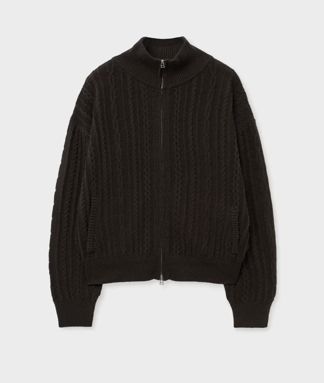 미나브 케이블 니트 집업 - 다크브라운 XL 상품이미지3