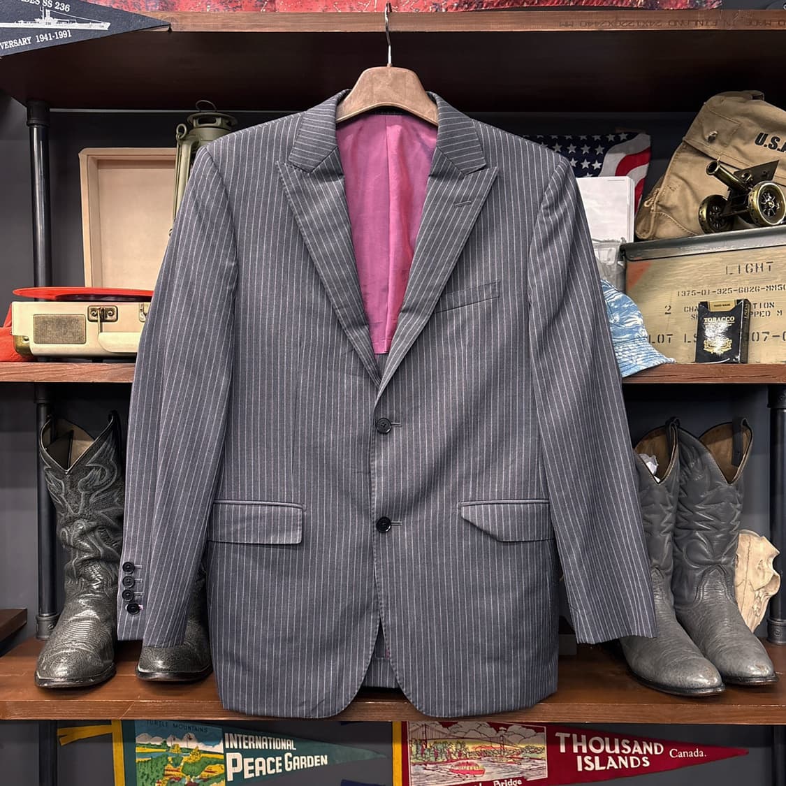 버버리 블랙라벨 SUPER 100's 실크울 스트라이프 수트셋업 N617 상품이미지1