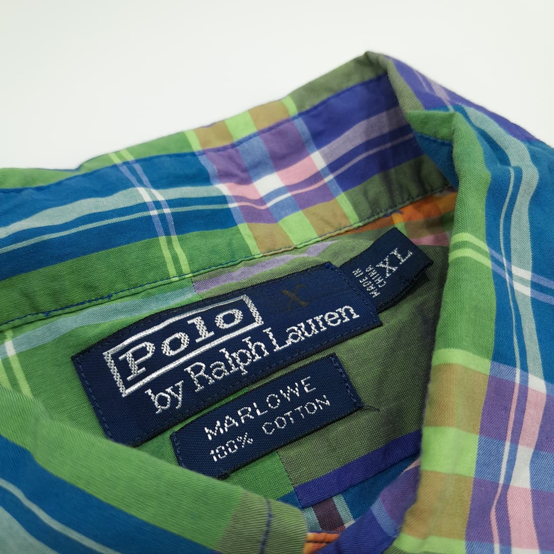 Co468 XL 폴로 랄프로렌 블루그린 매드라스 반팔 셔츠 남방 상품이미지3