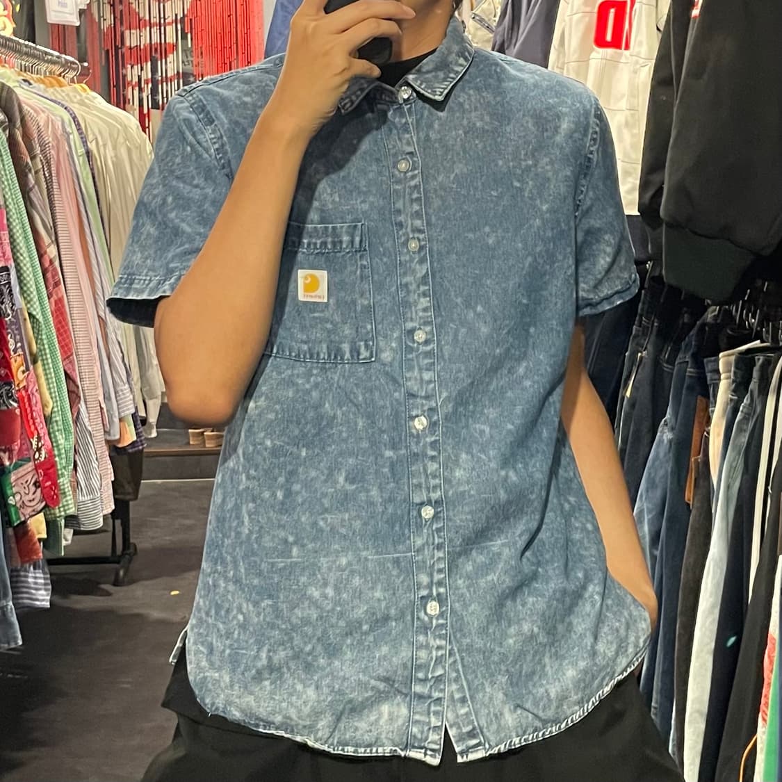 [IM] carhartt 칼하트 중청 워싱 데님 반팔셔츠 상품이미지5