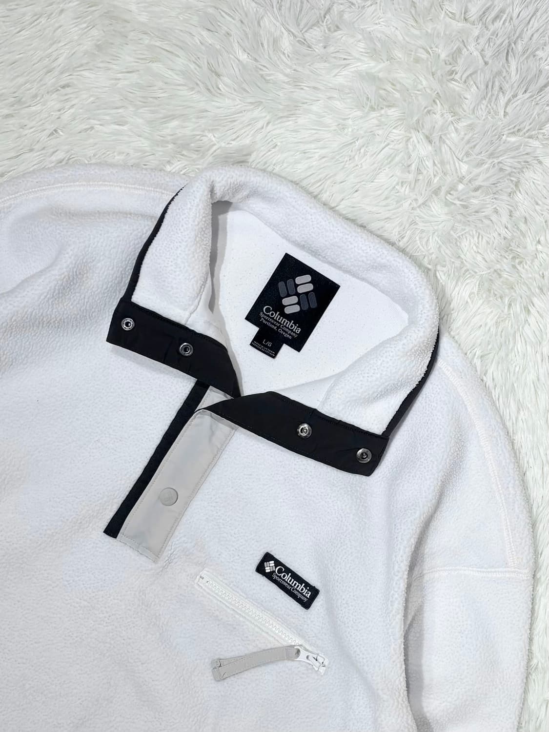콜롬비아 화이트 플리스 반집업 상품이미지5