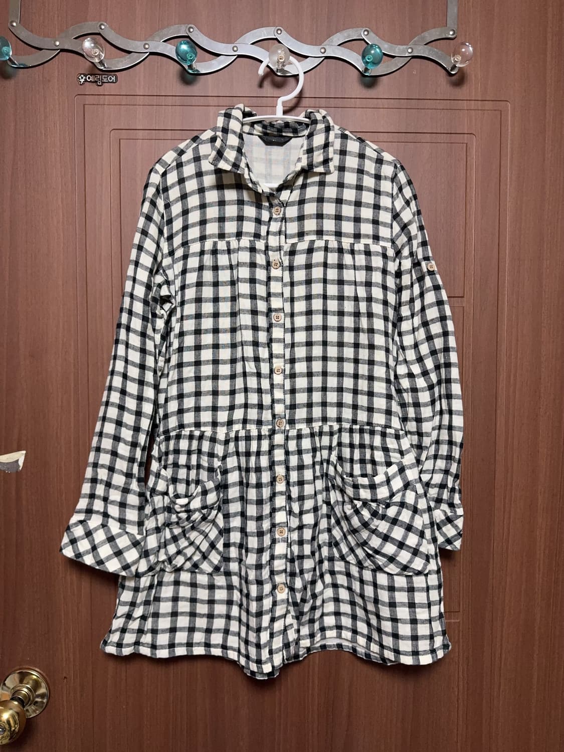 모리걸 하구미 빈티지 깅엄 체크 롱 셔츠 원피스 상품이미지1