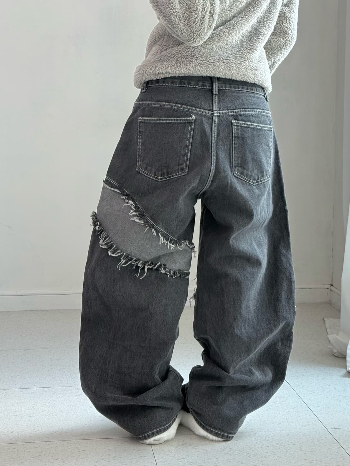 빈티지 패치 흑청 데님 팬츠 상품이미지4