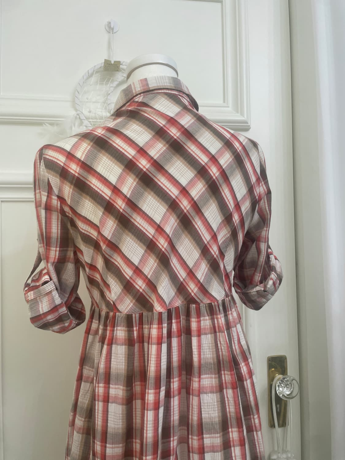 red brown check roll-up lace point midi 상품이미지5
