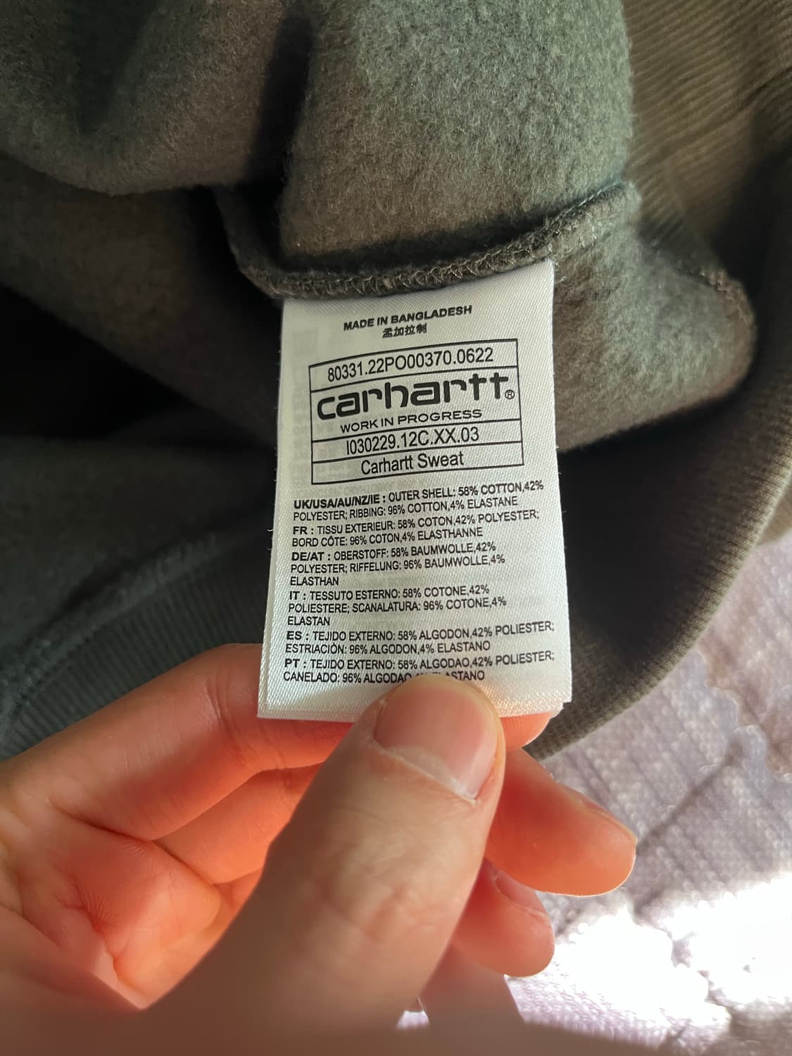 칼하트 wip 기모 맨투맨 카키 XL (새상품) 상품이미지4
