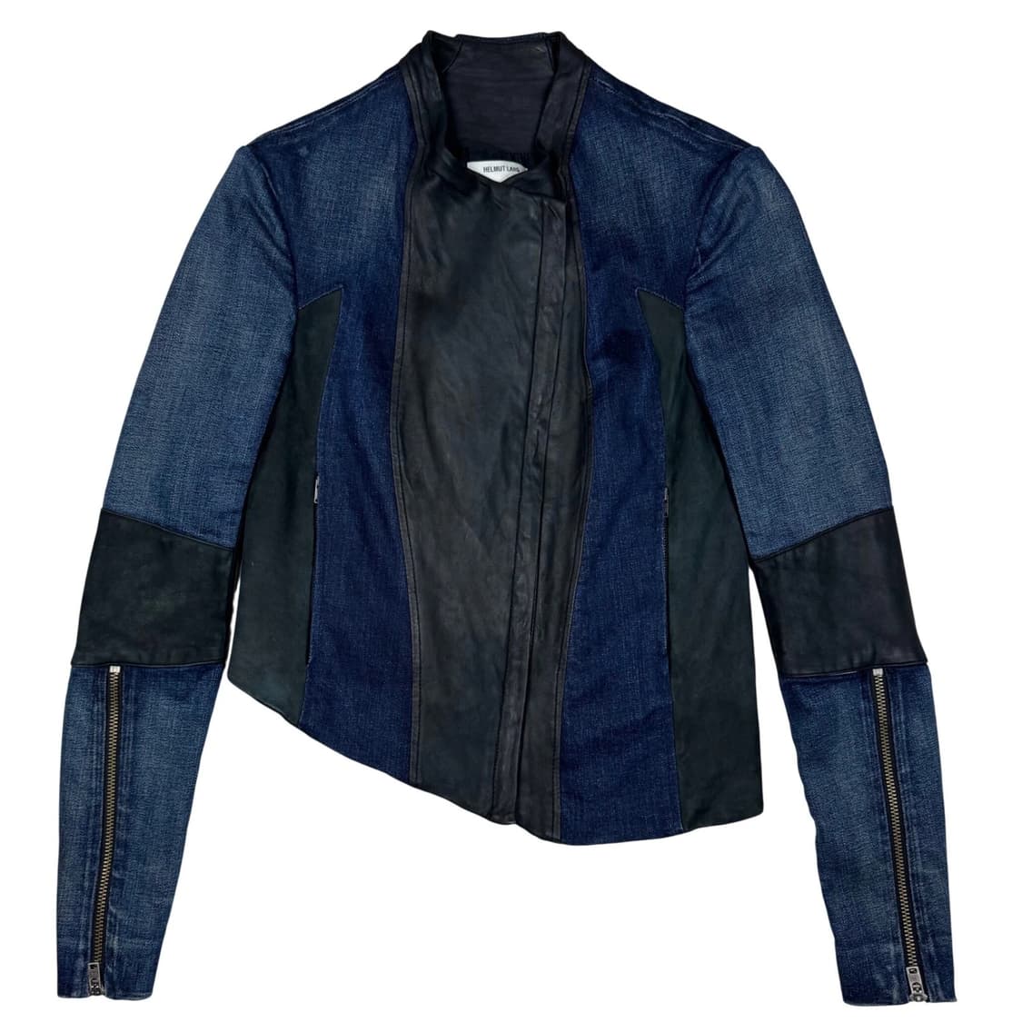 헬무트 랭 데님 & 가죽 믹스 비대칭 바이커 자켓 상품이미지1