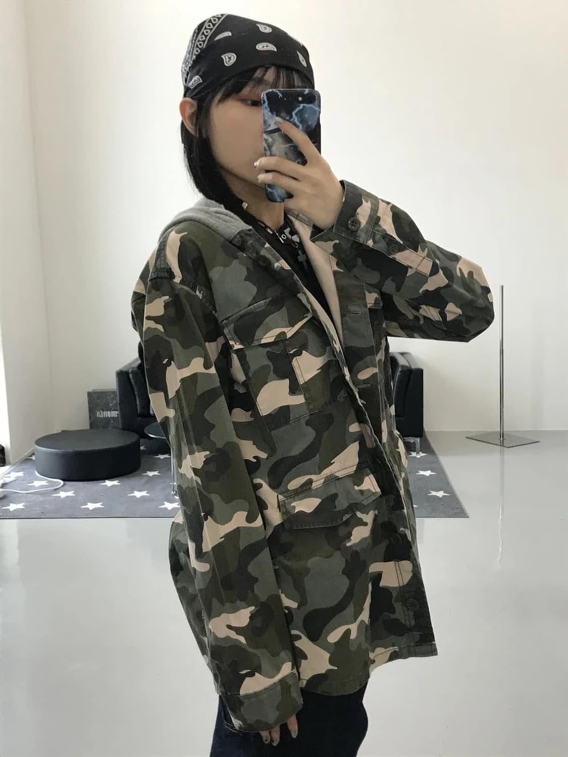 H&M 카키 후드집업 자켓 상품이미지4