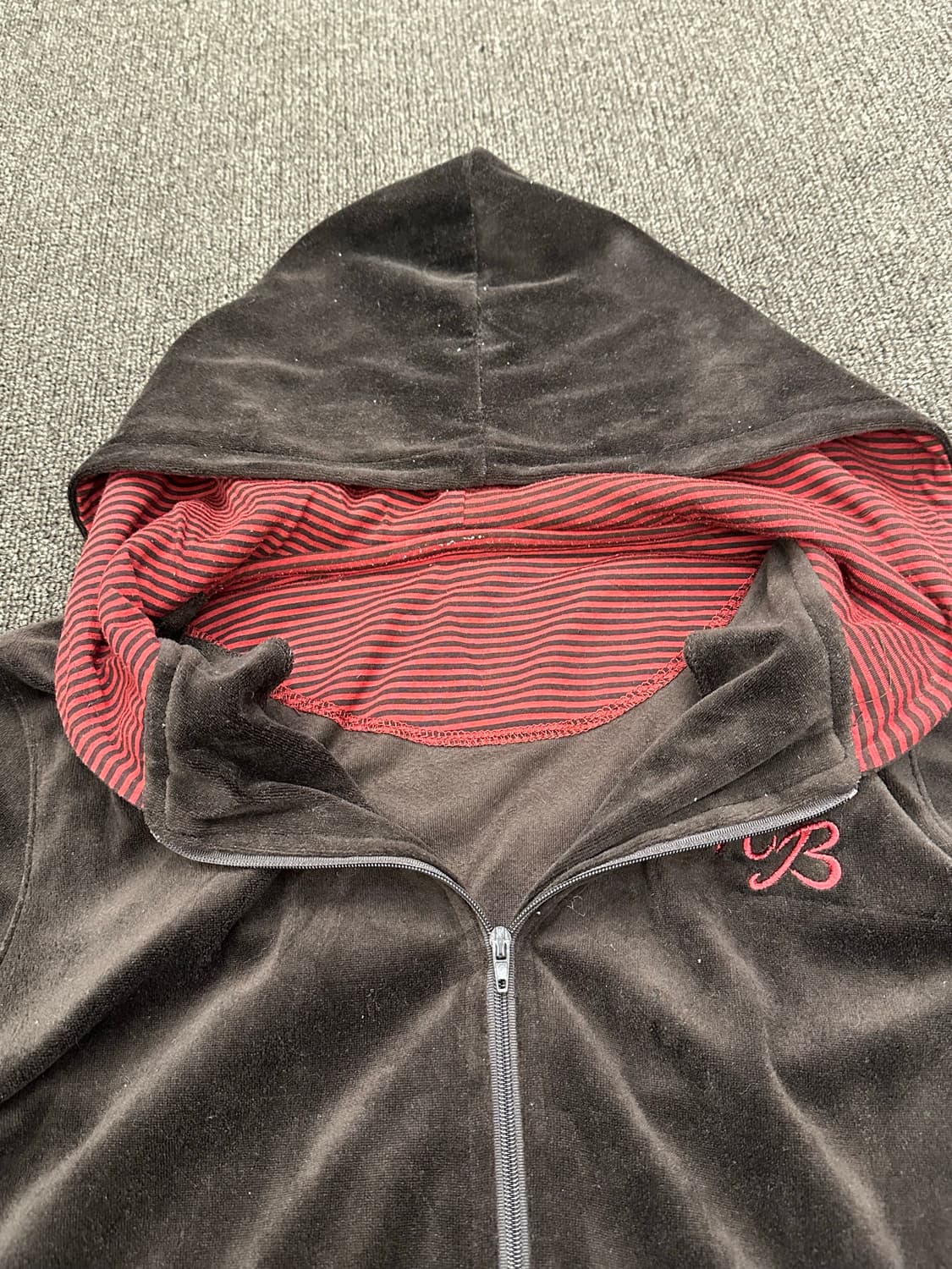 M)Japanese vintage 여성 브라운 벨벳 후드집업 상품이미지3