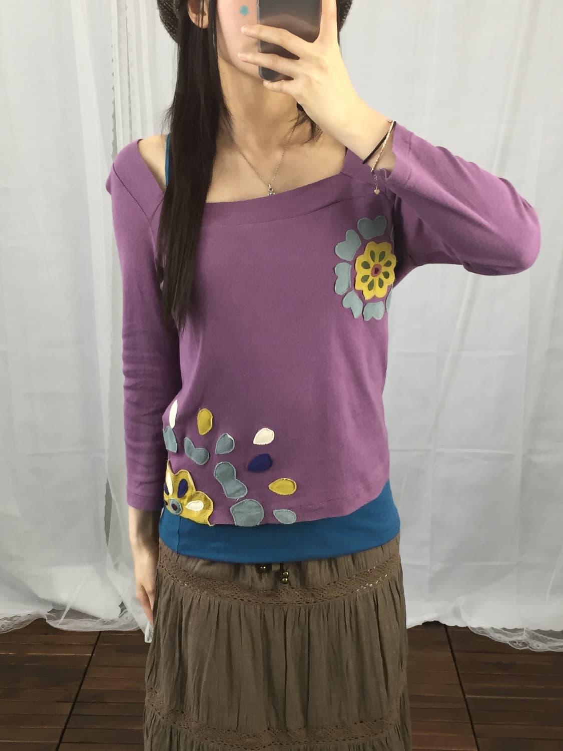'Jocomomola' Purple Flower Applique Top 상품이미지4