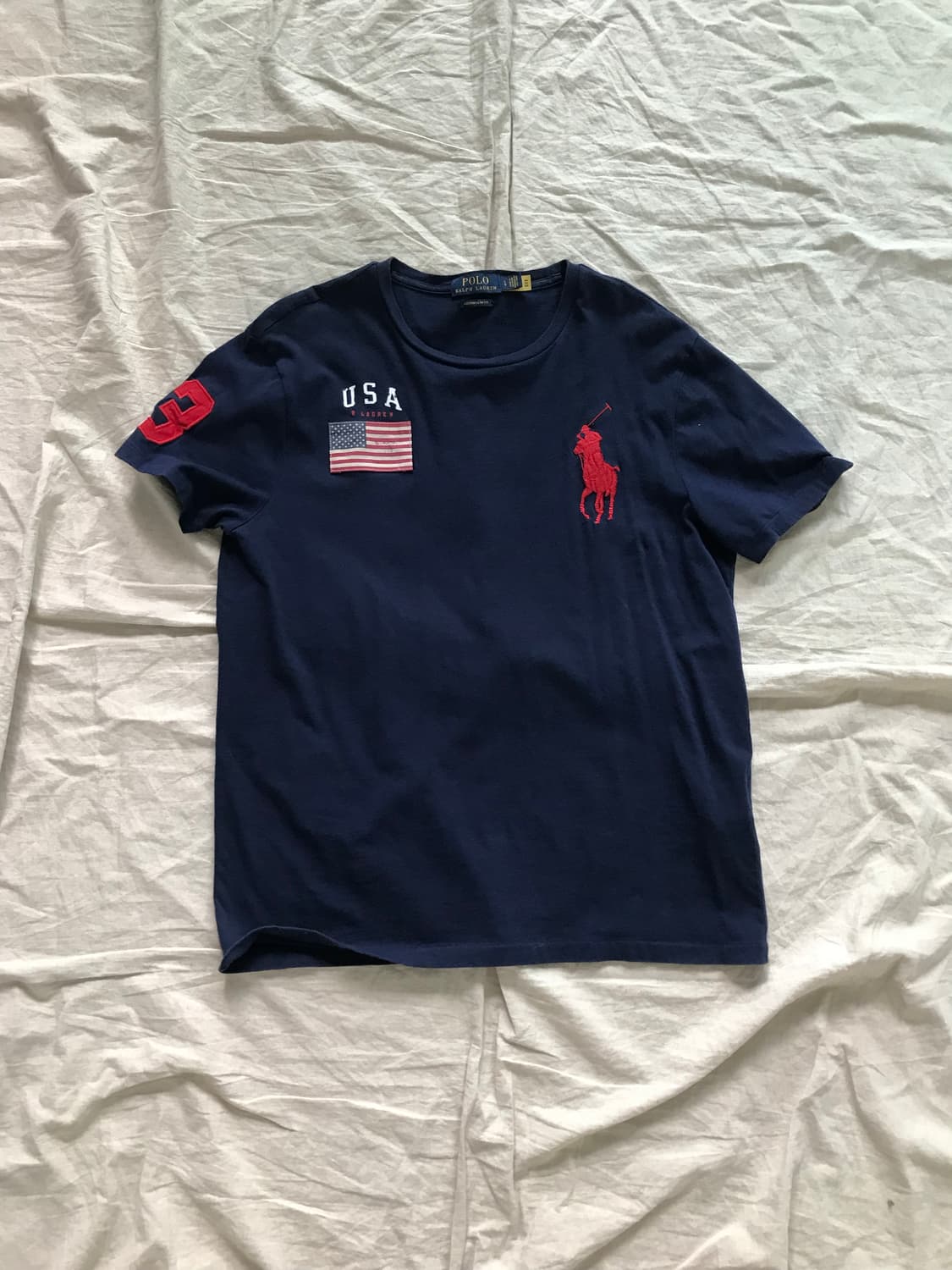 폴로 랄프로렌 빅포니로고 성조기 반팔티 QR코드택 상품이미지5