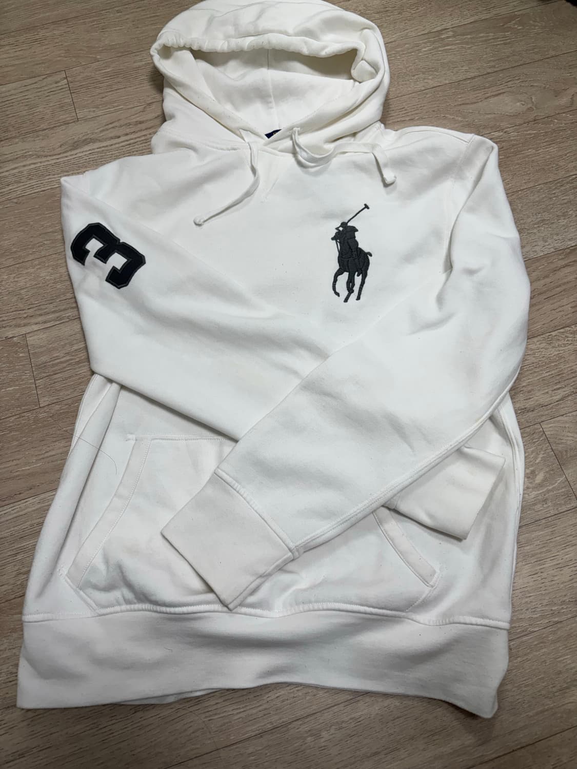 화이트 차콜 빅포니 기모 후드티 상품이미지1