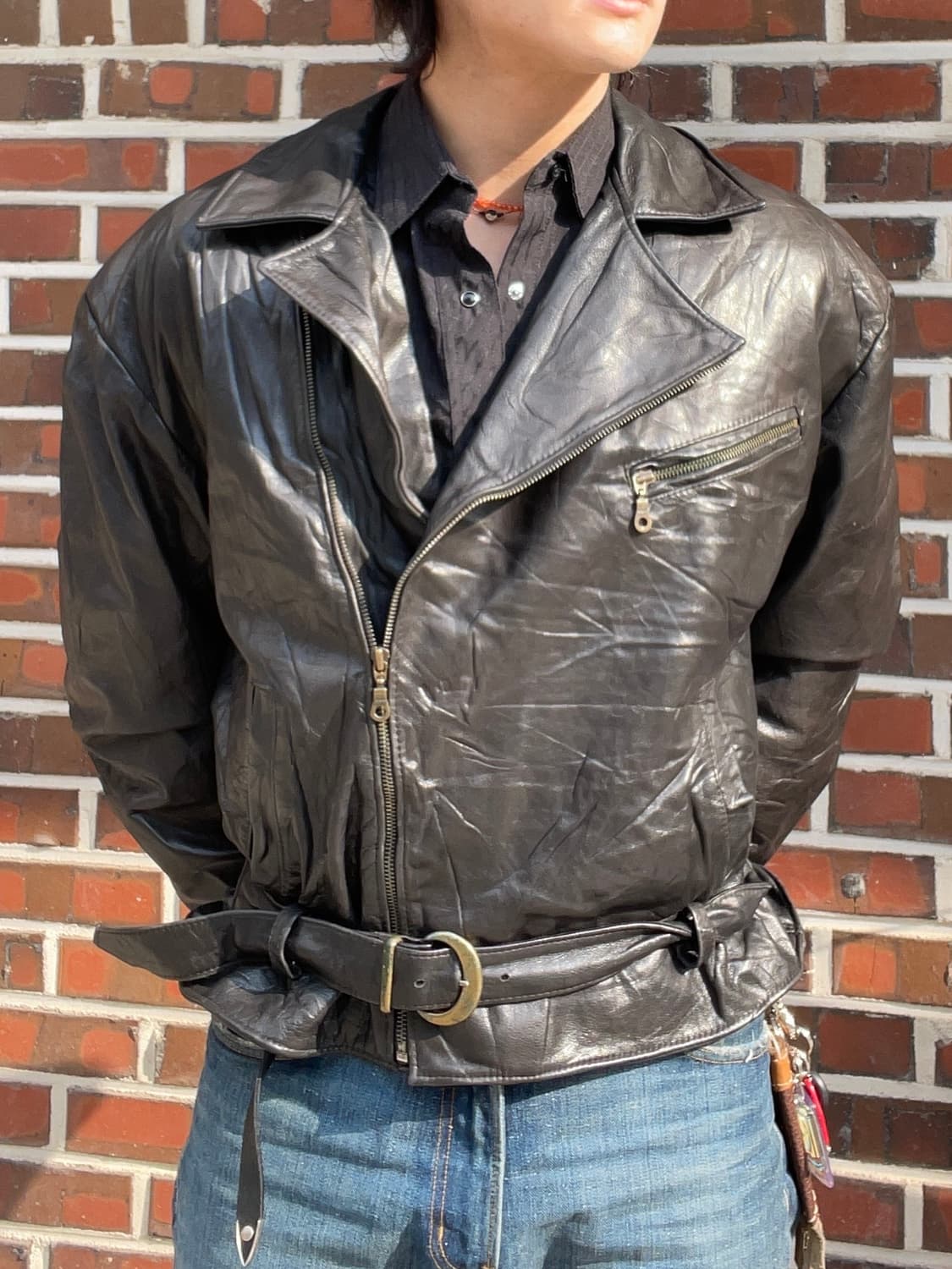 빈티지 램스킨 벨티드 더블라이더 자켓 상품이미지1