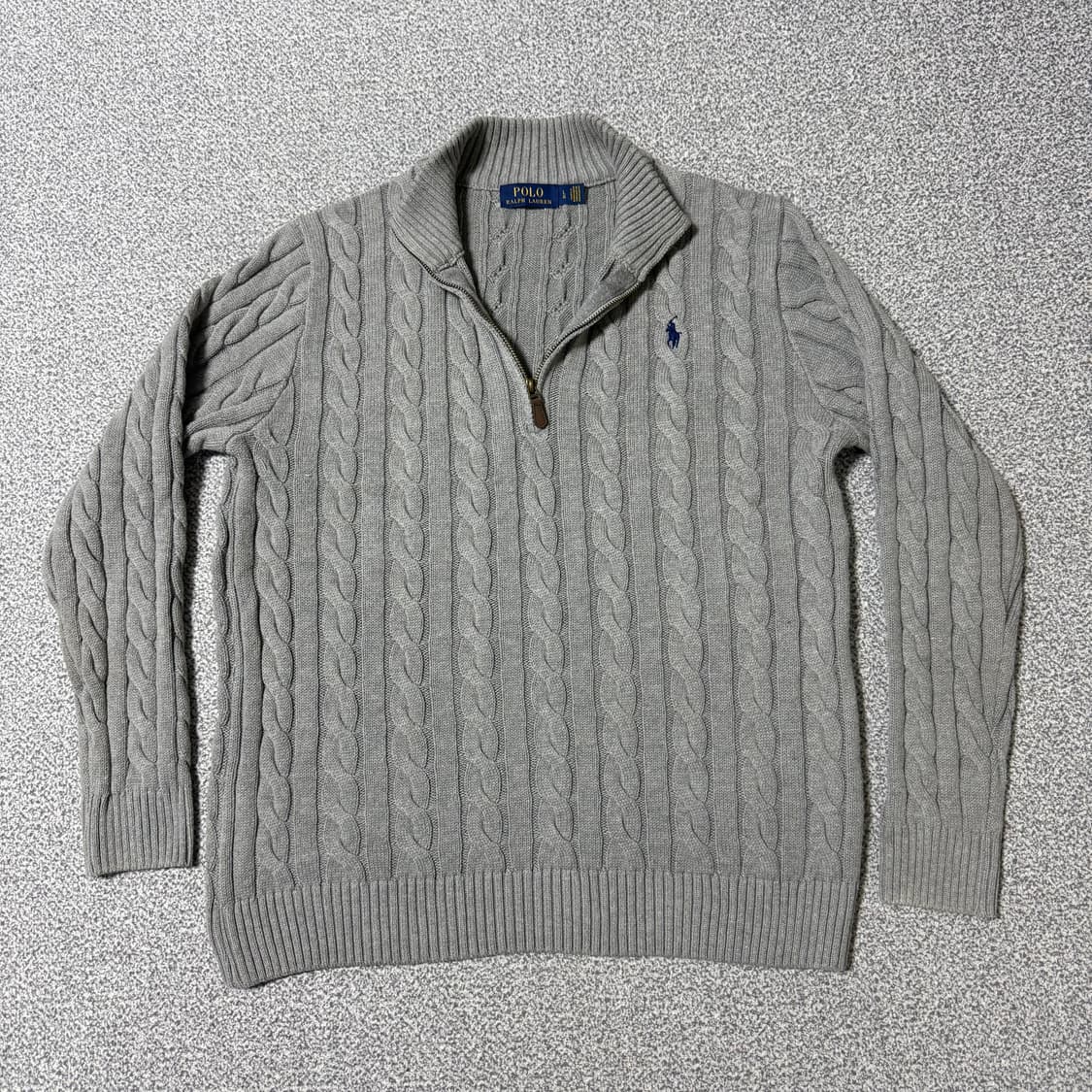 폴로 랄프로렌 꽈배기 니트 반집업 L 상품이미지2