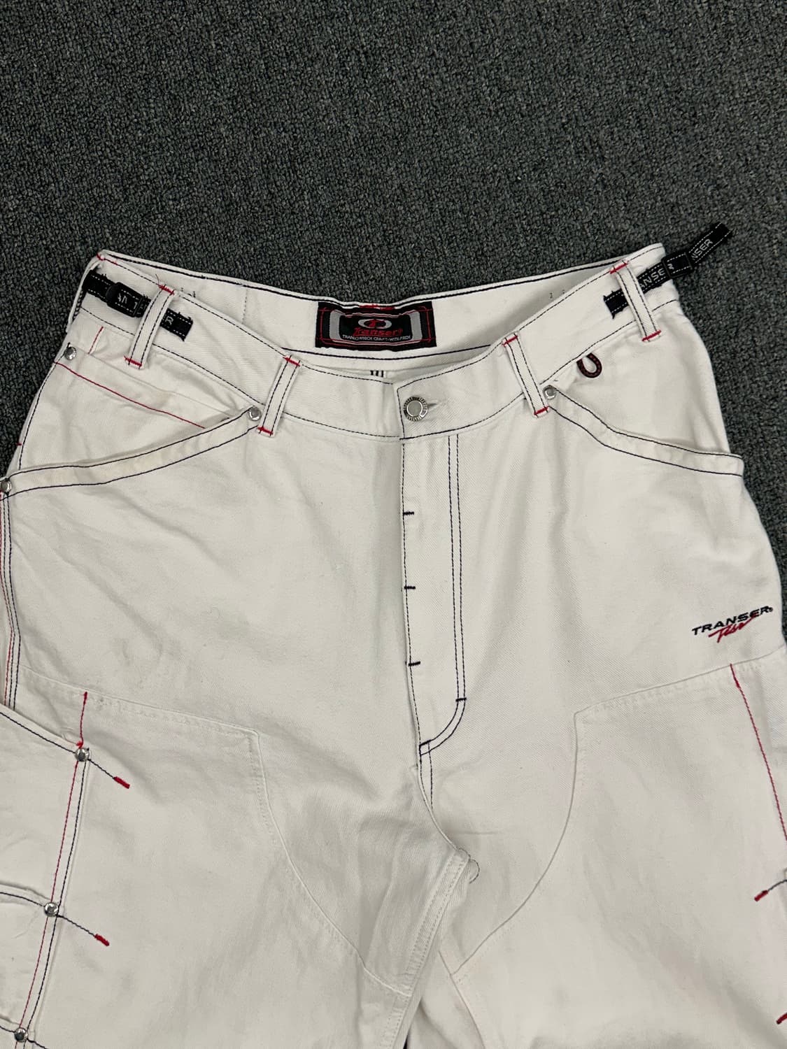 2L)Transer 빈티지 더블니 사이드포켓 화이트 힙합팬츠 상품이미지9