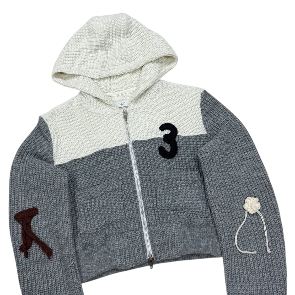 KIJUN 기준 크로셰 니트 후드집업 자켓 그레이 S 상품이미지2