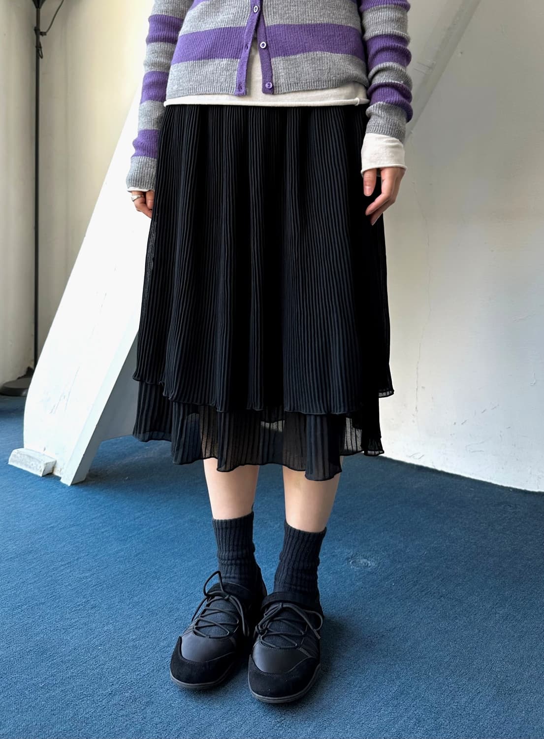 Banded layer pleats design mid skirt 상품이미지10