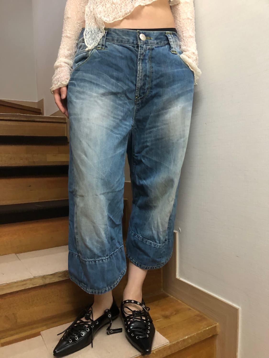 빈티지 에비수 데님 워싱 버뮤다 팬츠 상품이미지4