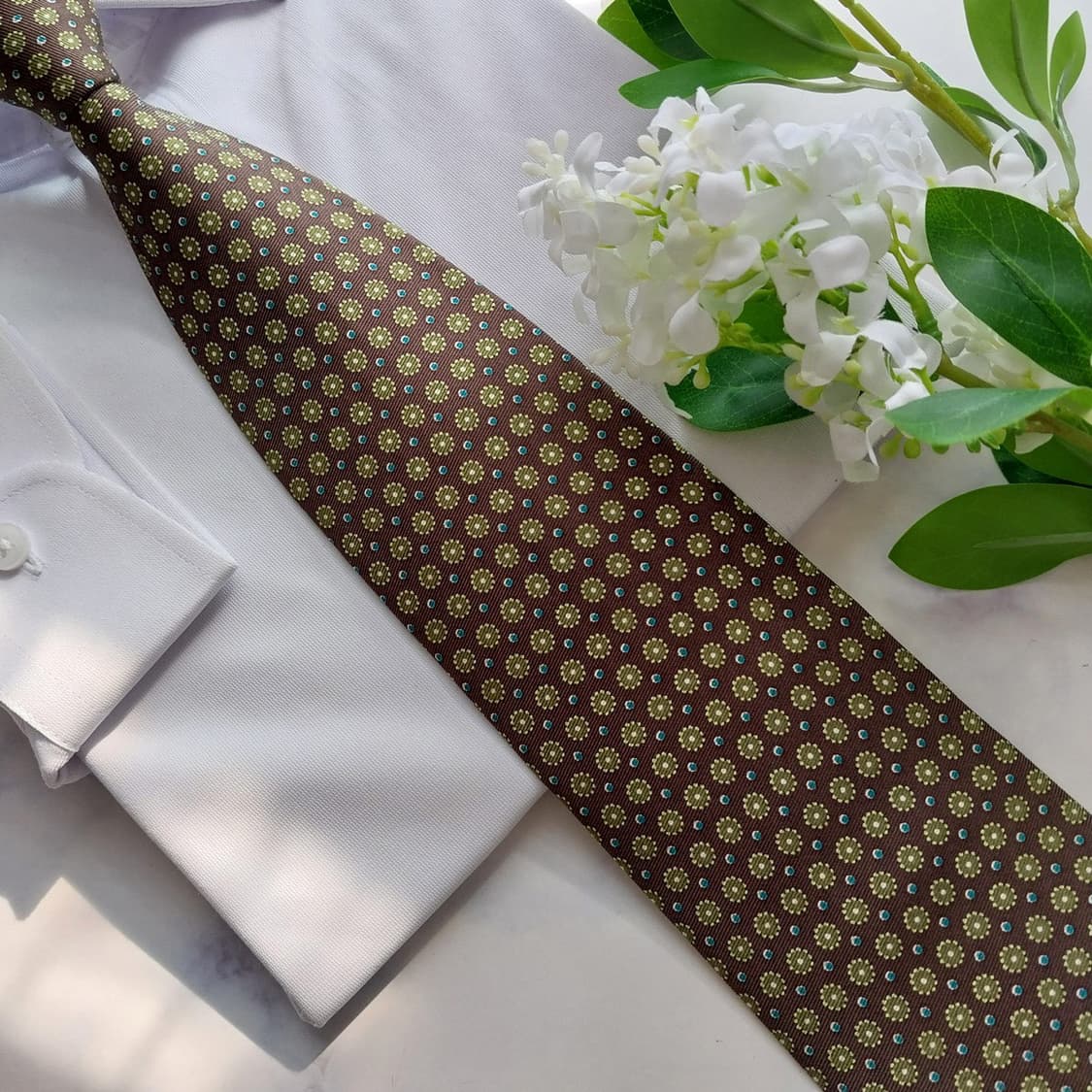 밀라숀 실크 브라운 플라워 패턴 넥타이 9.5cm A+등급 K2326 상품이미지6