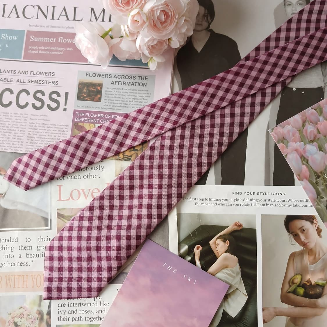 아쿠아스큐텀 실크 퍼플 체크 패턴 넥타이 7.8cm A+등급 A19726 상품이미지5