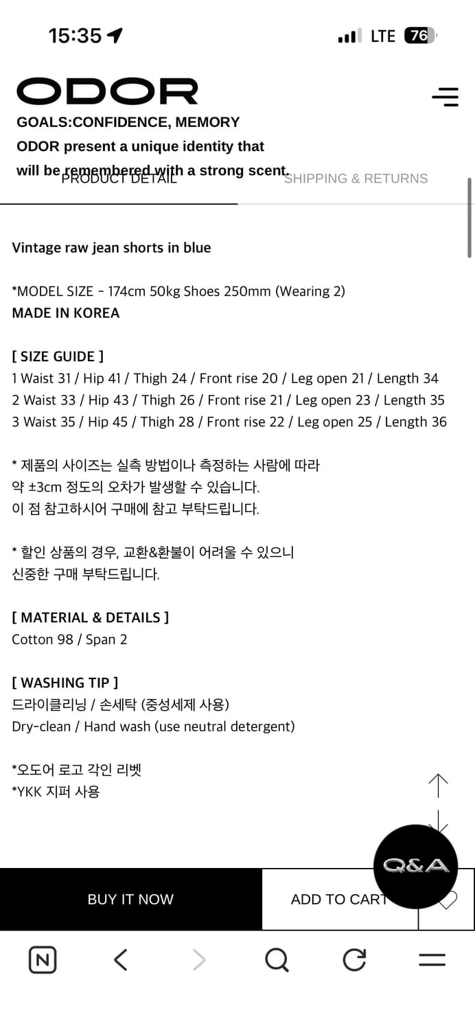 ODOR 데님 반바지 블랫 상품이미지3