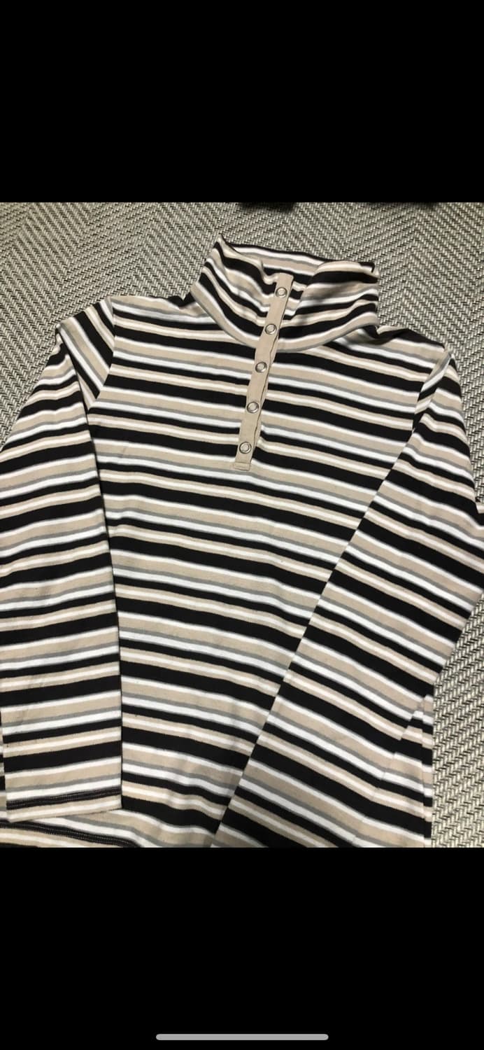 빈티지 너드 줄무늬 하이넥 긴발 티 상품이미지1