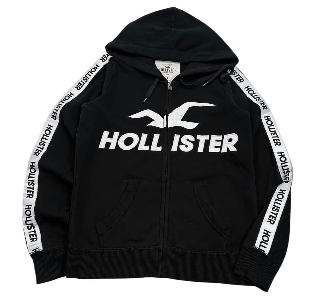 홀리스터 빈티지 블랙 빅로고 사이드라인 테이프 후드집업 후집 상품이미지1