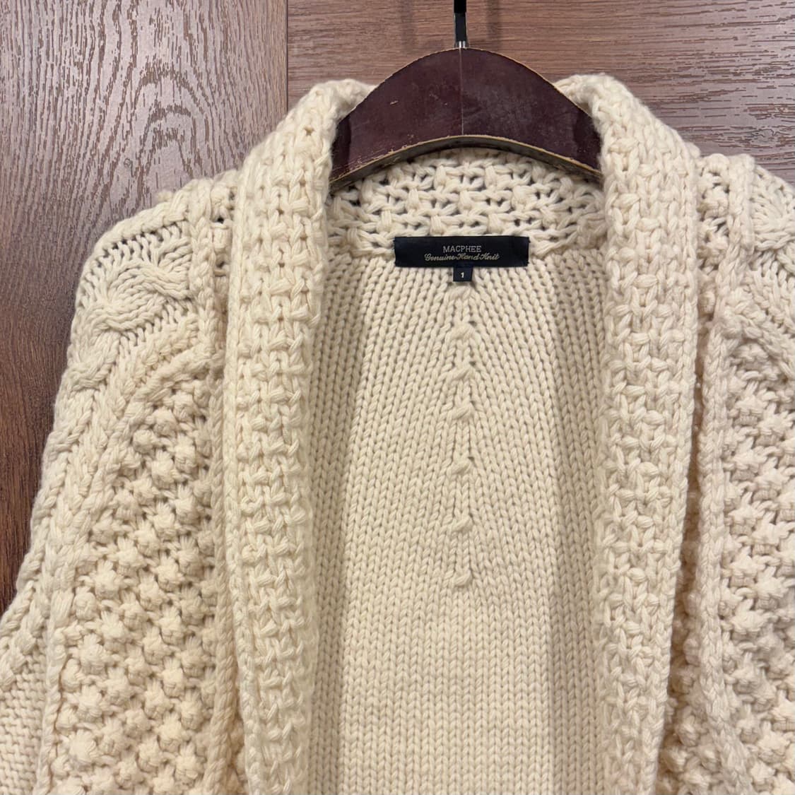 일본 빈티지 아이보리 울100 모리 숄카라 7부 도톰 가디건 상품이미지3