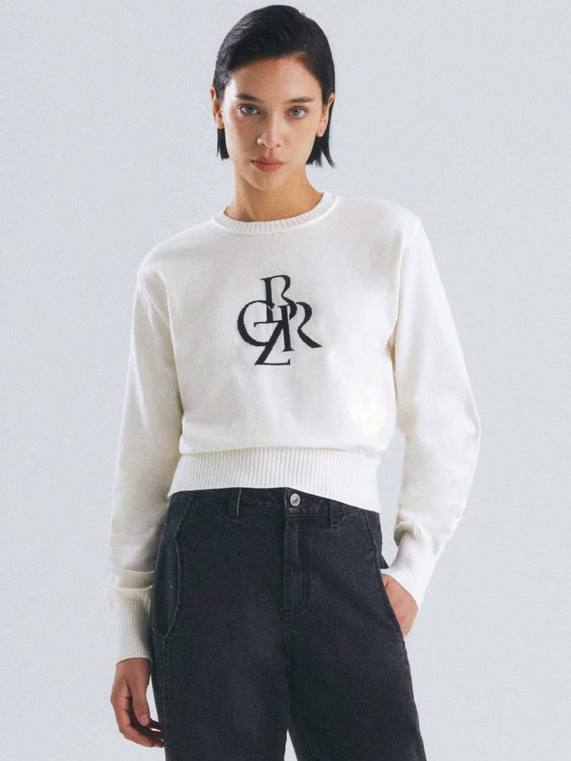 CTBRZ 시티브리즈 메리노울 크롭 아이보리 로고 니트 F 상품이미지2