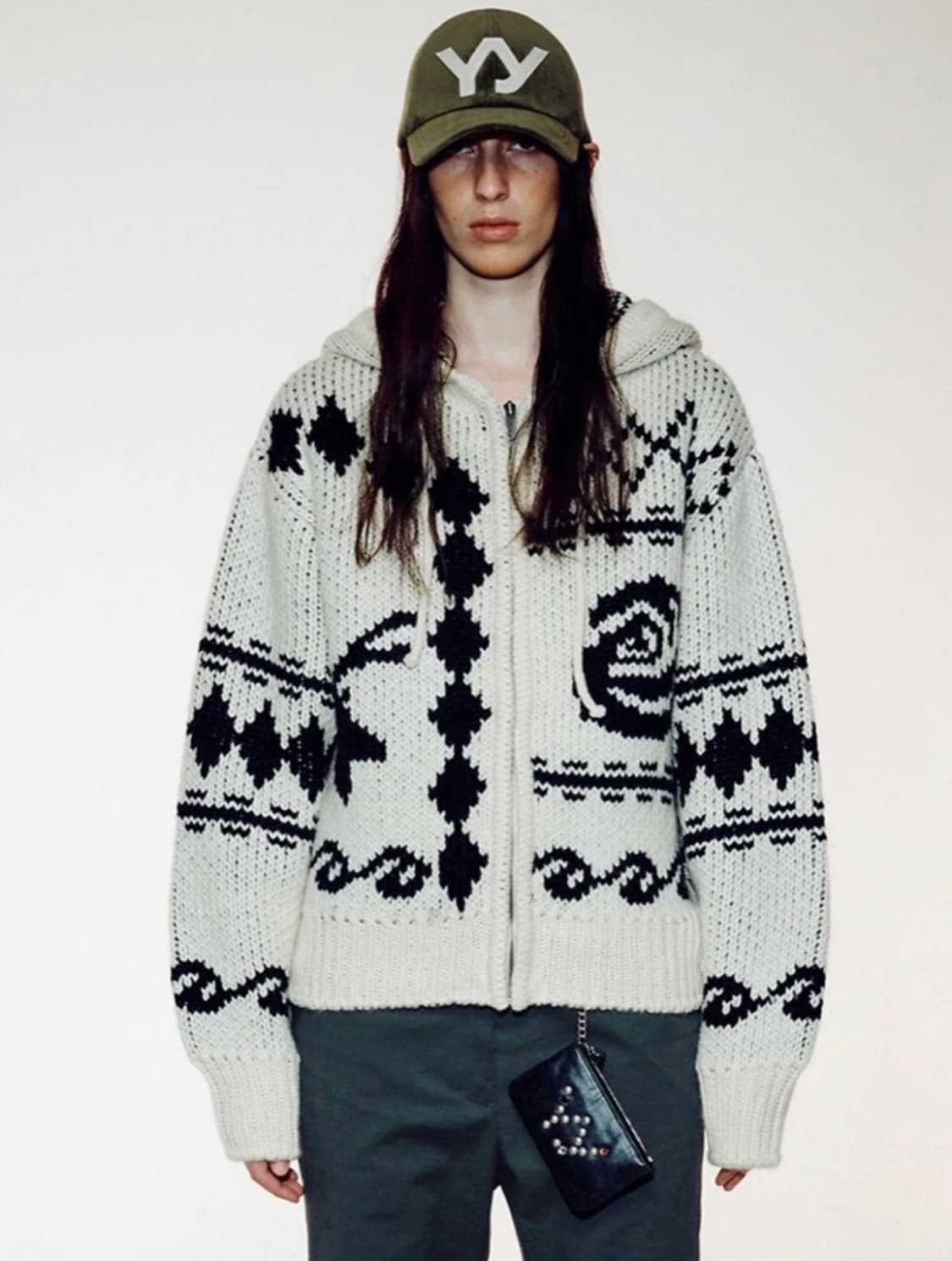 오픈 와이와이 자카드 니트 집업 상품이미지1