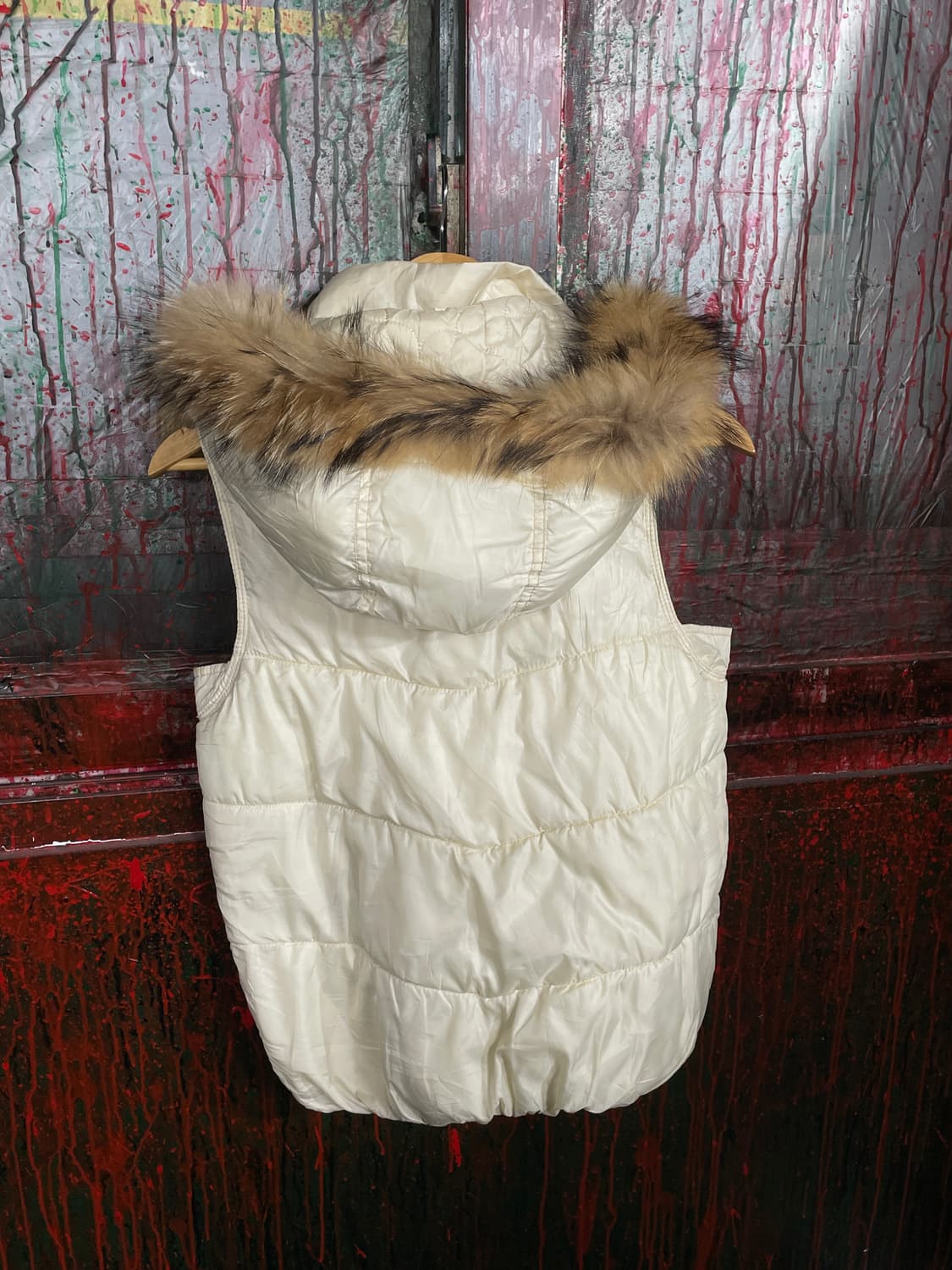 일본 빈티지 퍼 후드 울프죠 갸루 패딩조끼 베스트 L 상품이미지6