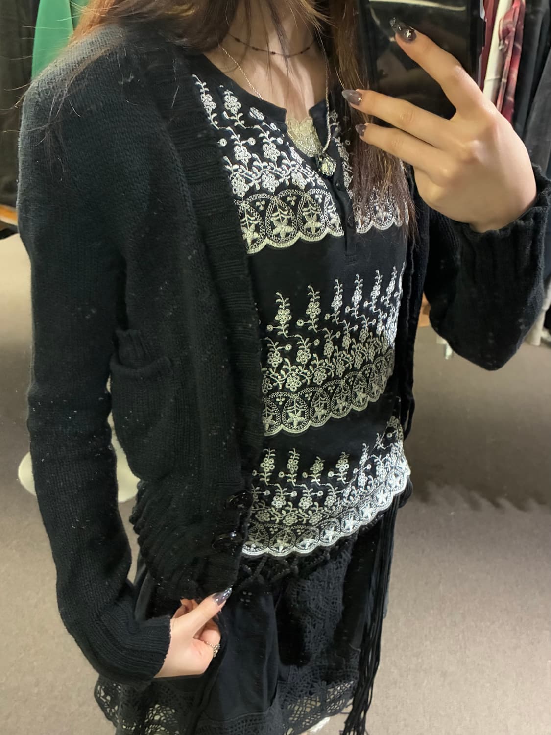 OS)Chloe vintage 여성 블랙 크롭 가디건 상품이미지1