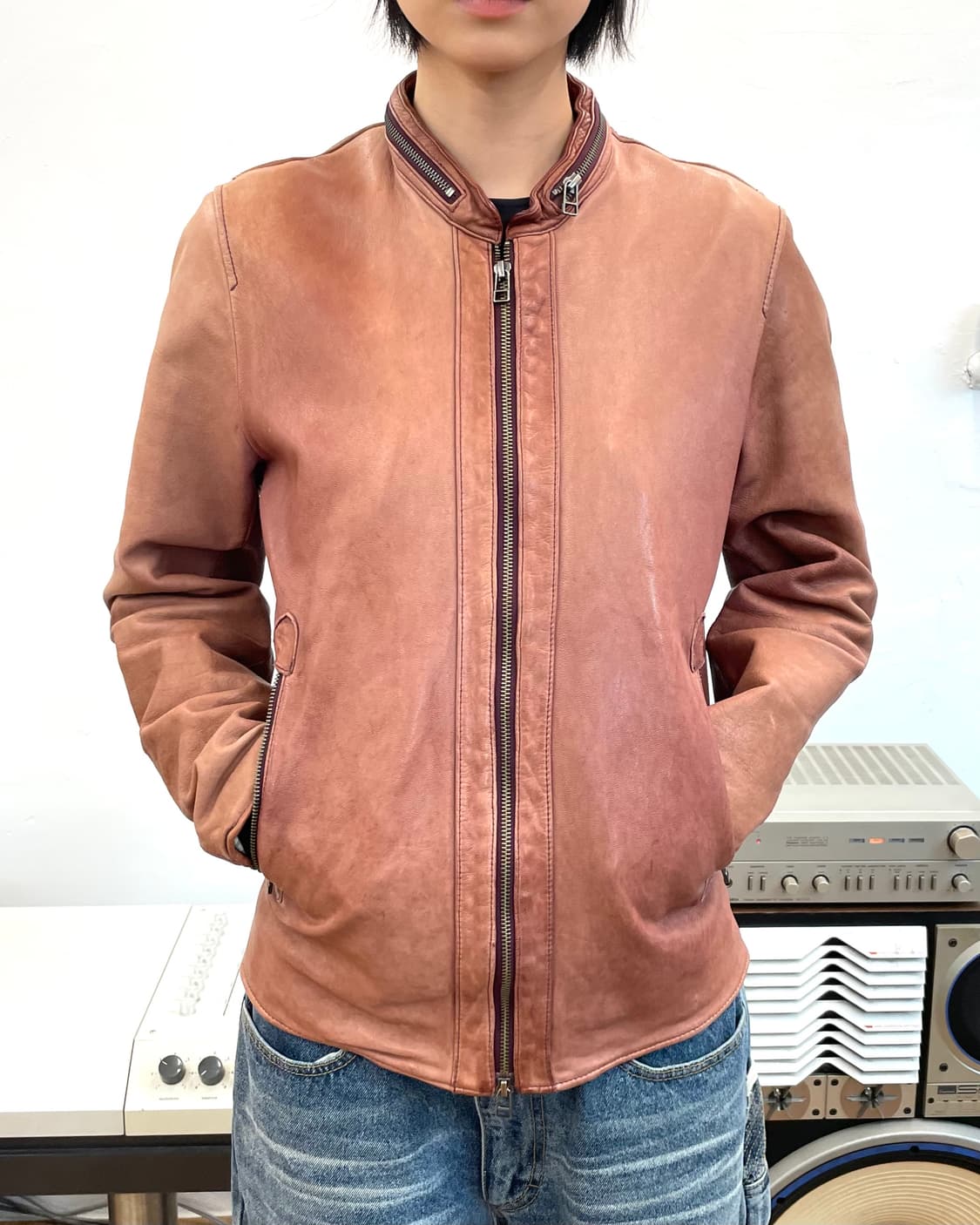 [M] 맨즈멜로즈 핑크 레더 자켓 상품이미지3