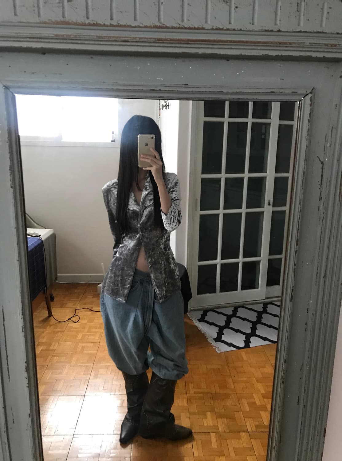 vintage silver velvet top 상품이미지2