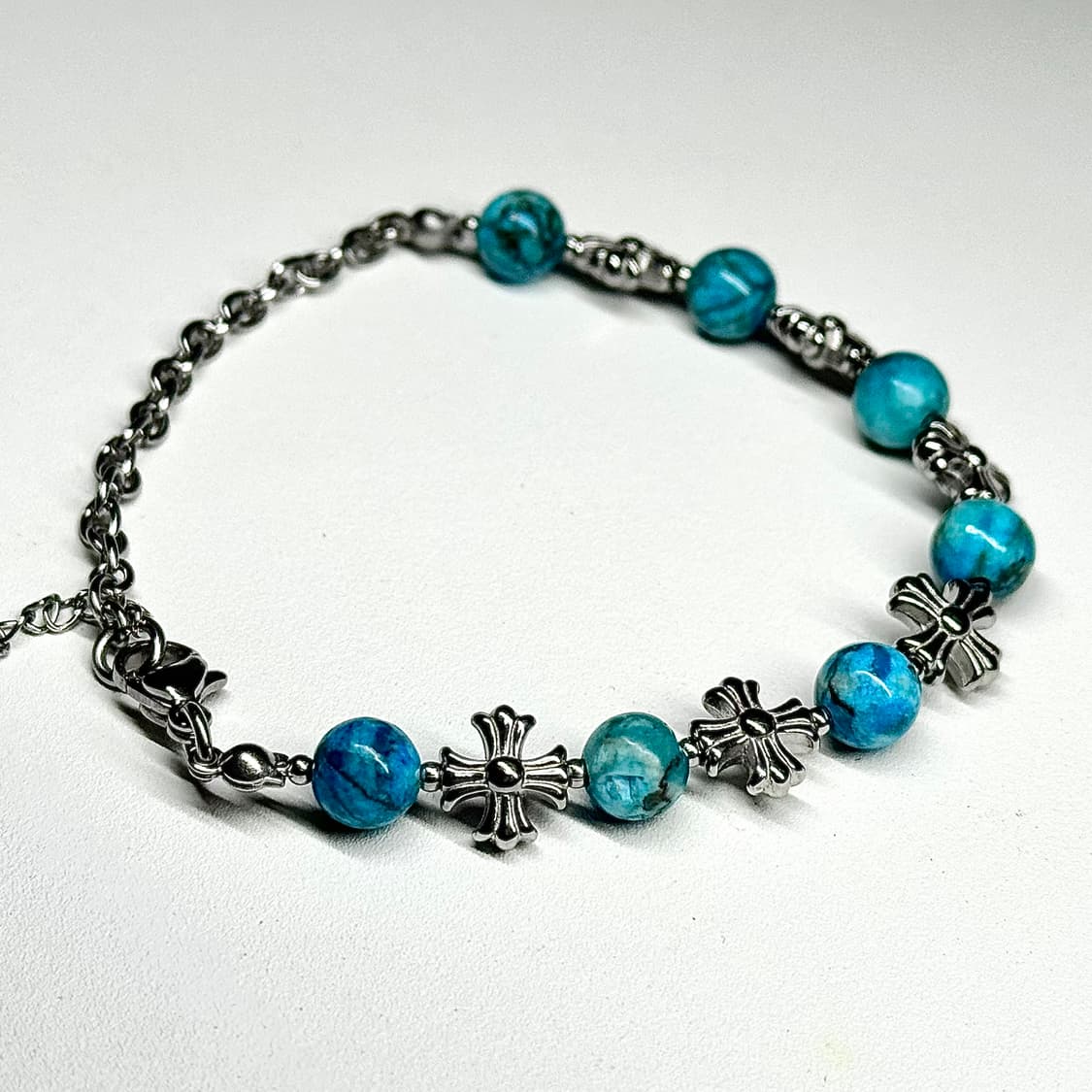 (핸드메이드) 천연석 터키석 써지컬 크롬십자가 원석팔찌 상품이미지5