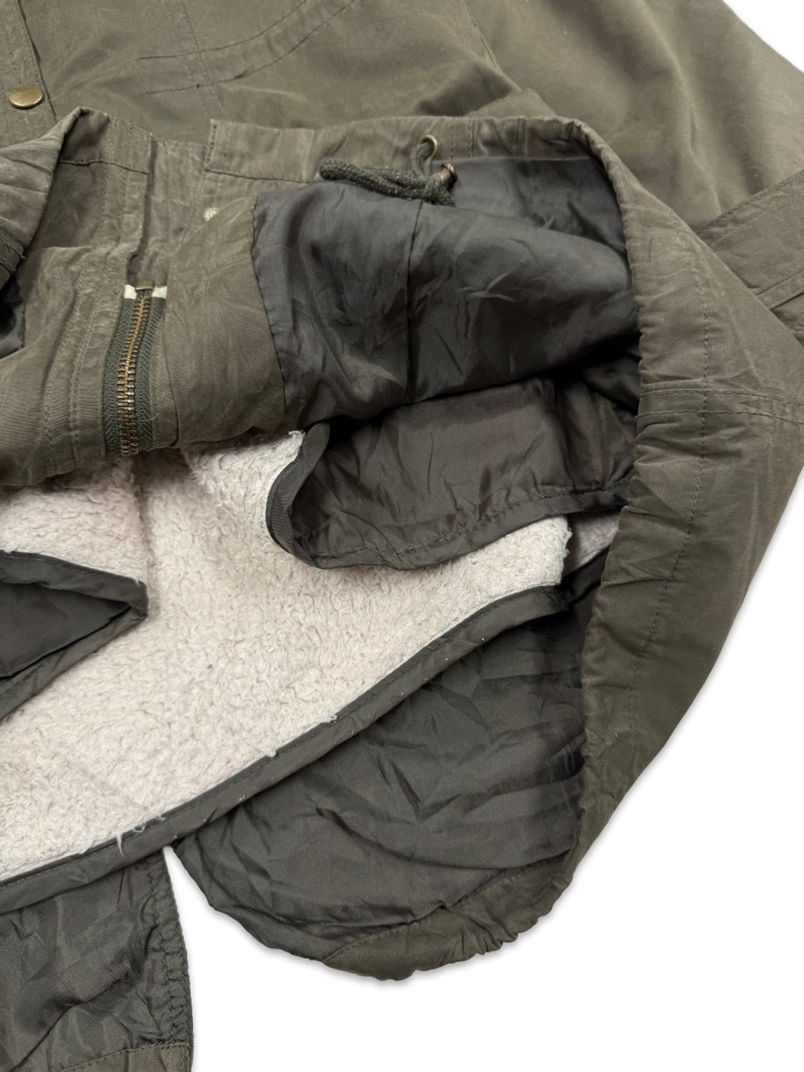 빈티지 CLEF DE SOL 카키 퍼 후드 집업 야상 상품이미지5