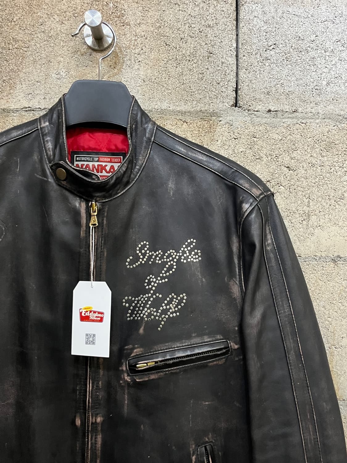 빈티지 디스트레스드 싱글 라이더 레더 자켓 상품이미지3