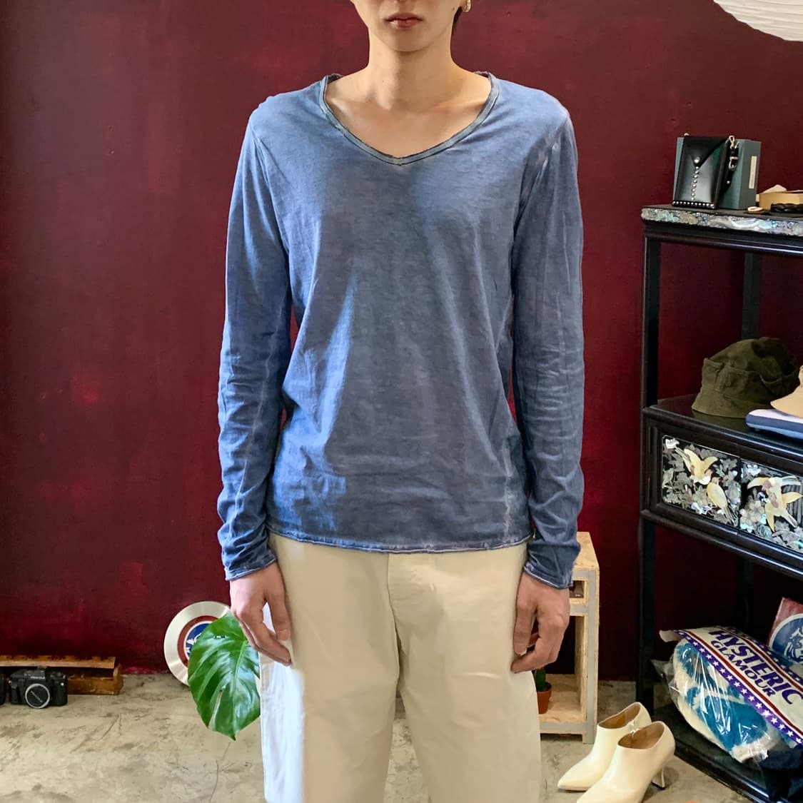 조르지오 브라토 백 레더 패치 브이넥 다잉 롱슬리브 상품이미지1