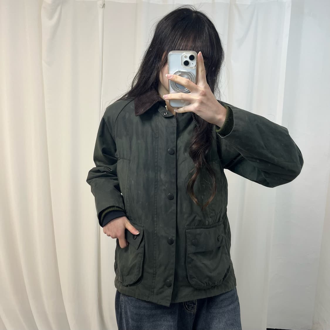 Barbour Khaki Waxed Jacket 상품이미지1