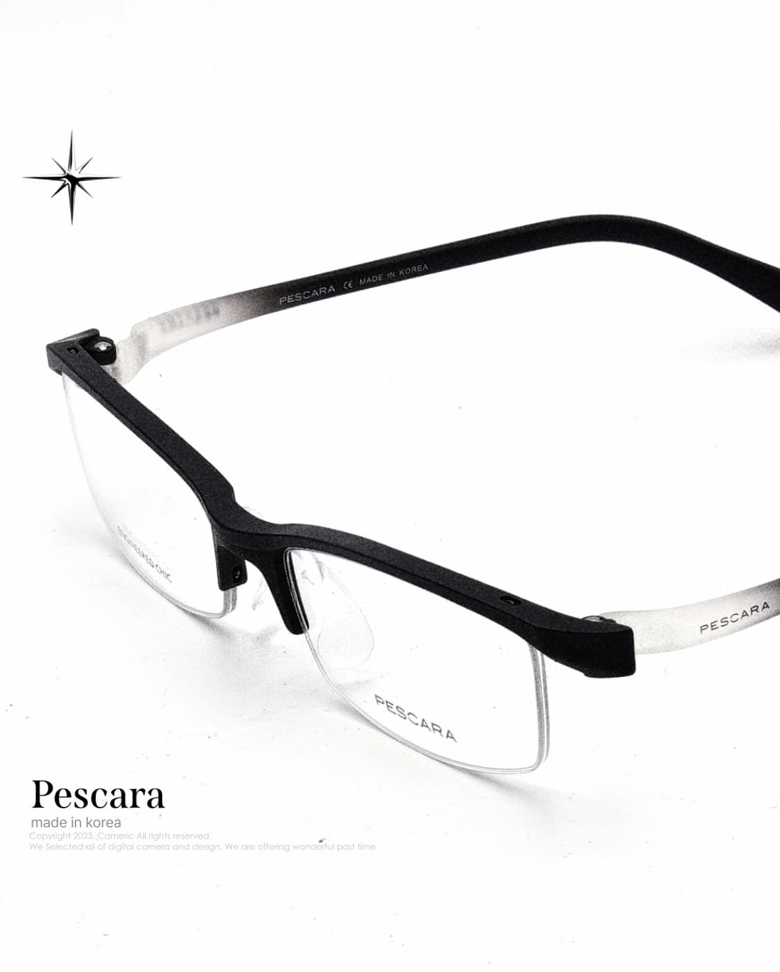 (🖤긱시크블랙) Pescara 반무테 블랙 뿔테 빈티지 안경 상품이미지1