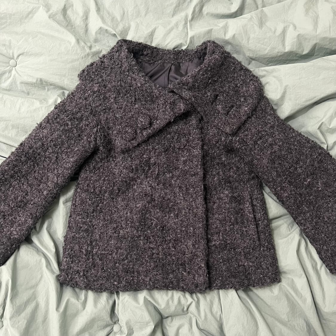 모리걸 갸루 데일리 빈티지 차콜 케이프숏 부클 자켓 코트 상품이미지2