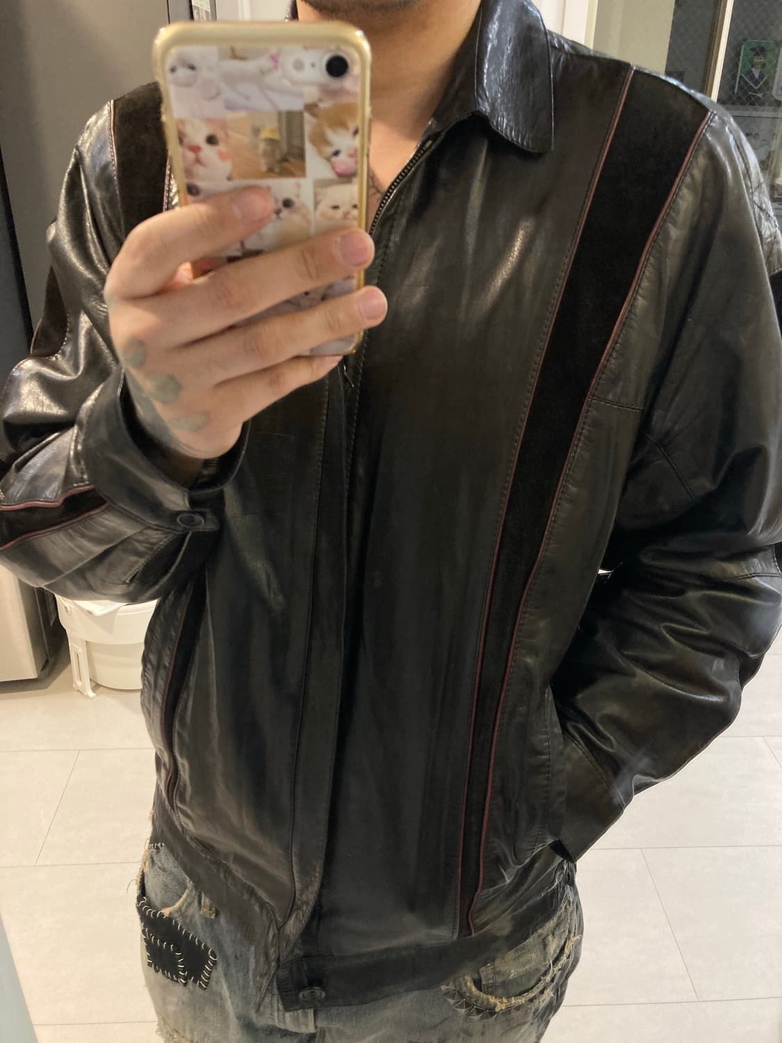 90s 레더 패널 자켓 상품이미지8