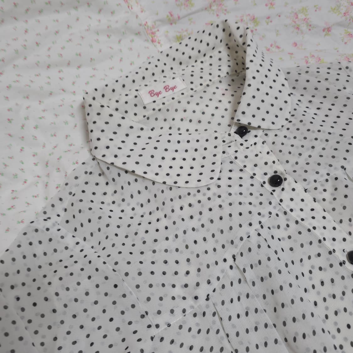 빈티지 공겜여주 도트 블라우스 베스트 세트 상품이미지3