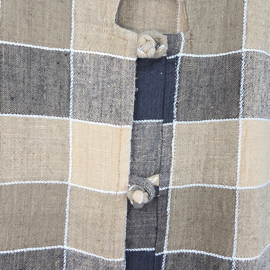 체크 차이나넥 린넨 블라우스 상품이미지3