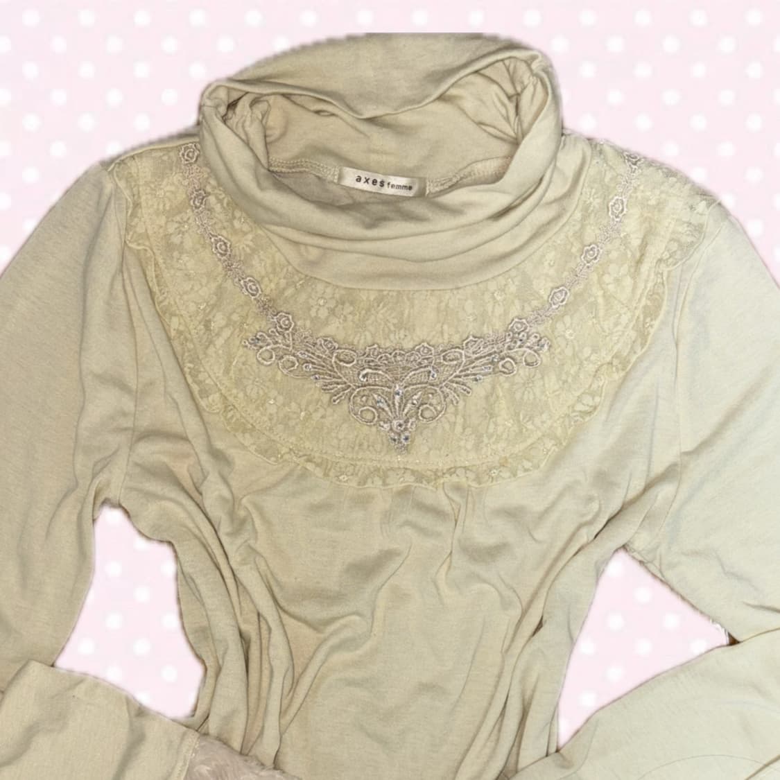 axes femme 레몬맛 엑시즈팜 레이스 넥 목카라 장미 퍼 긴팔 상의 상품이미지2