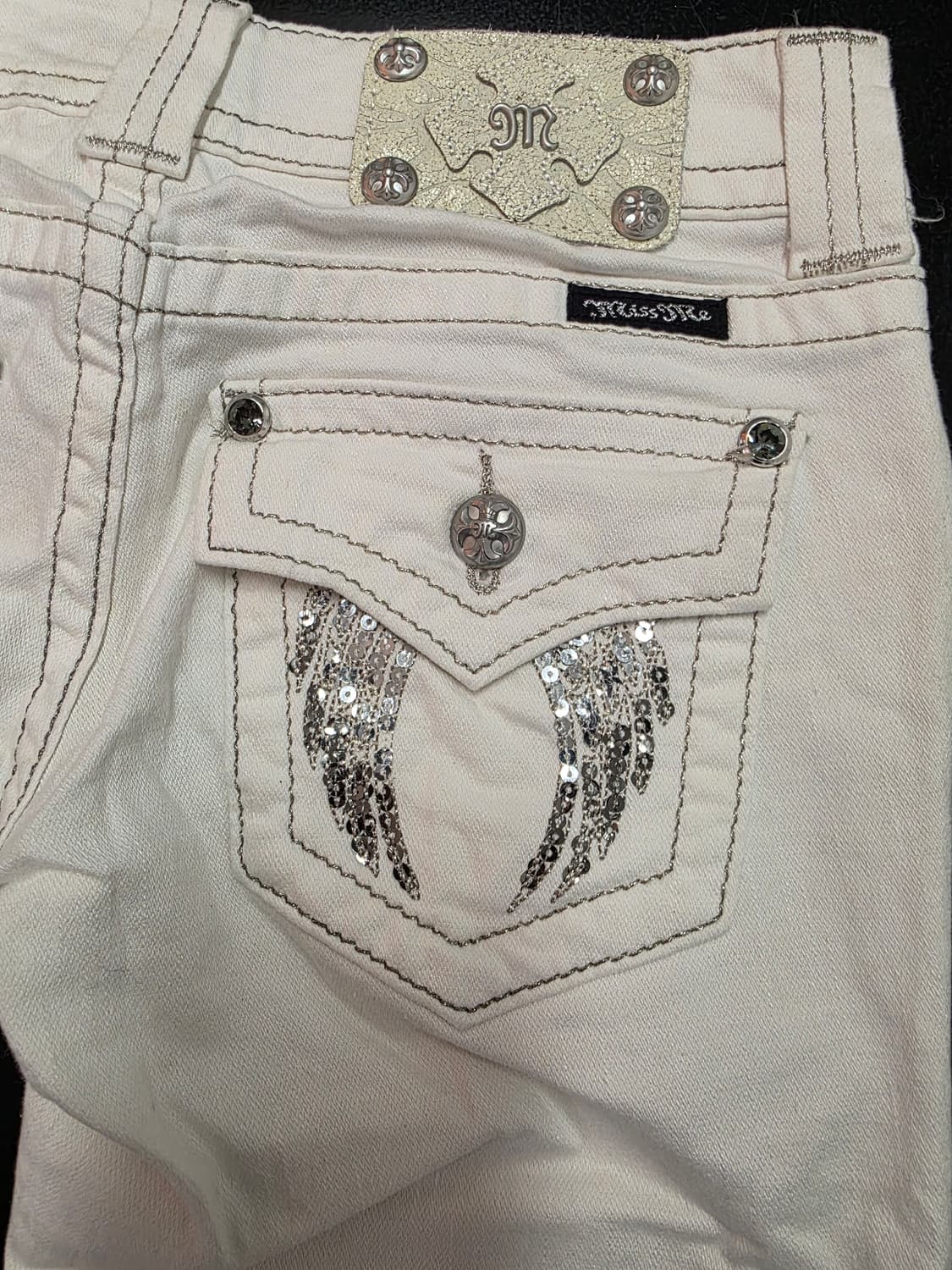 MISS ME 미스미 Y2K 로우라이즈 8부 데님 팬츠 크림진 25 상품이미지7